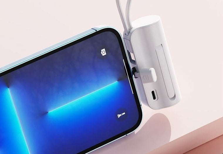 8000Mah Mini Power Bank With Lightning Pin And Type C Cable - White_1