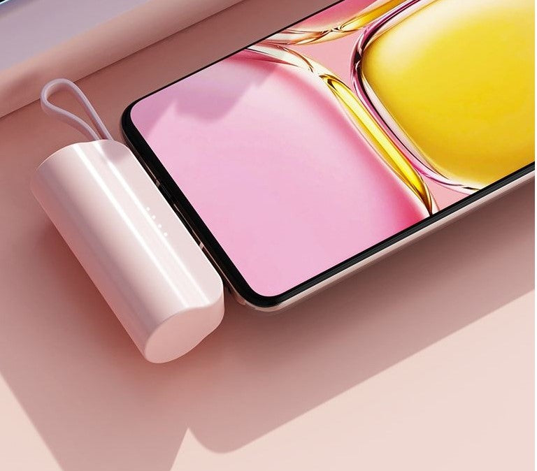 8000Mah Mini Power Bank With Lightning Pin And Type C Cable - Pink_1