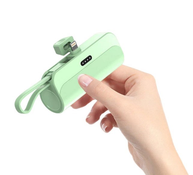 8000Mah Mini Power Bank With Lightning Pin And Type C Cable - Green_1